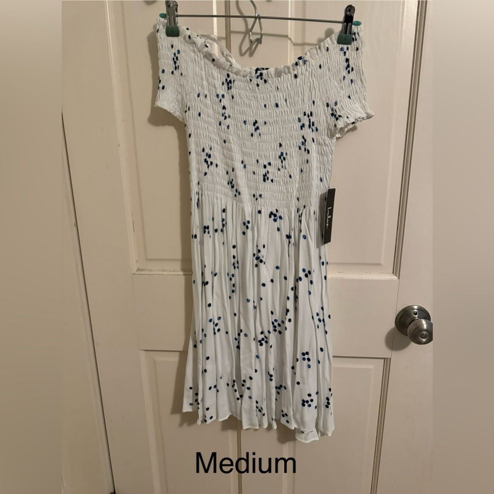 White Dress with Blue Dots